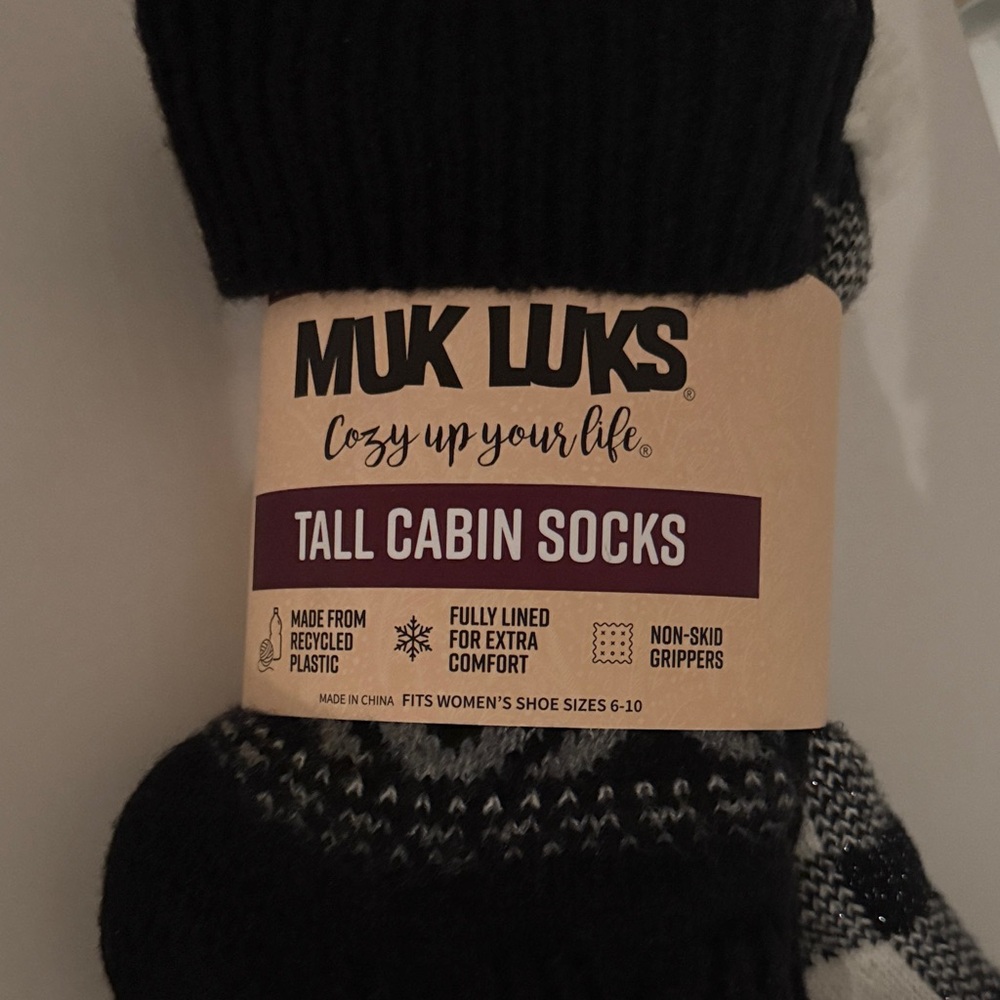 MUK LUKS Black and White Tall Cabin Socks